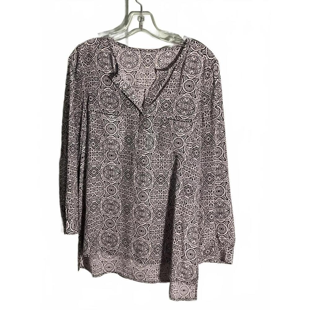 Long Sleeve Batik Silk Patterned Women's Blouse with pockets  Medium